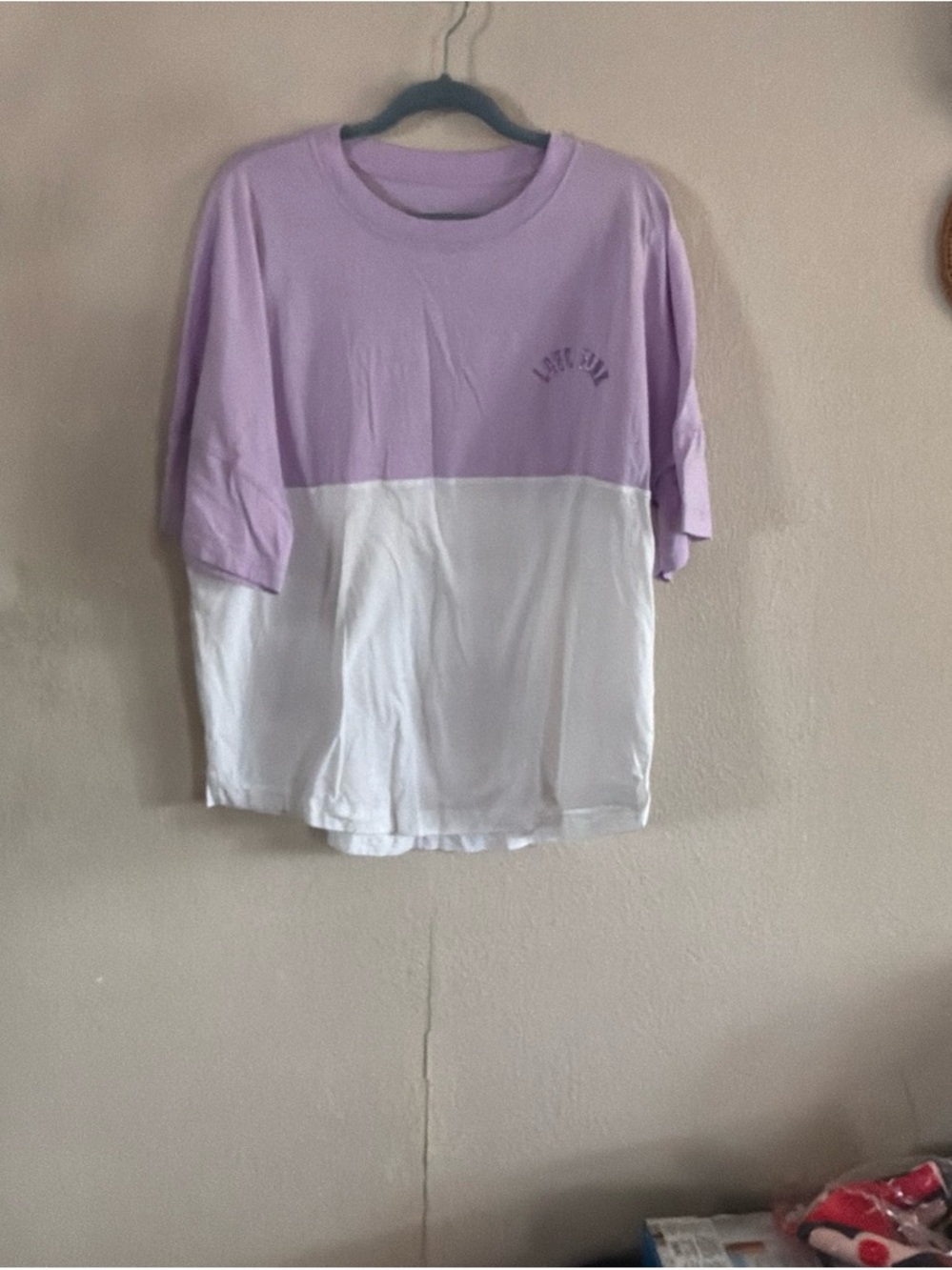PINK Victoria's Secret Lavender and White Colorblock Short Sleeve Tee